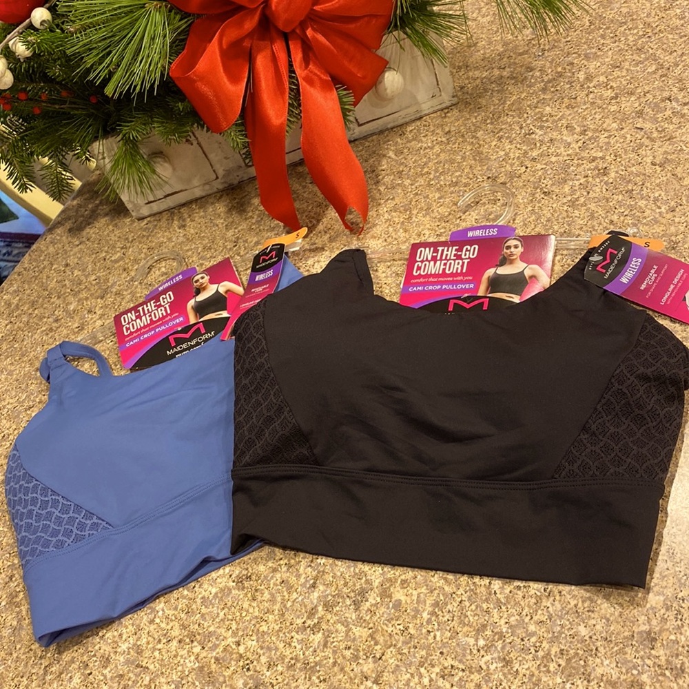 NWT 2 Maidenform Pure Comfort Wireless Removable Cups Cami Crop Pullover Bras S